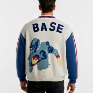 BASE Football Jacket Mens Small Heavyweight Knit #23 Wool Sherpa‎ Cowichan 90s
